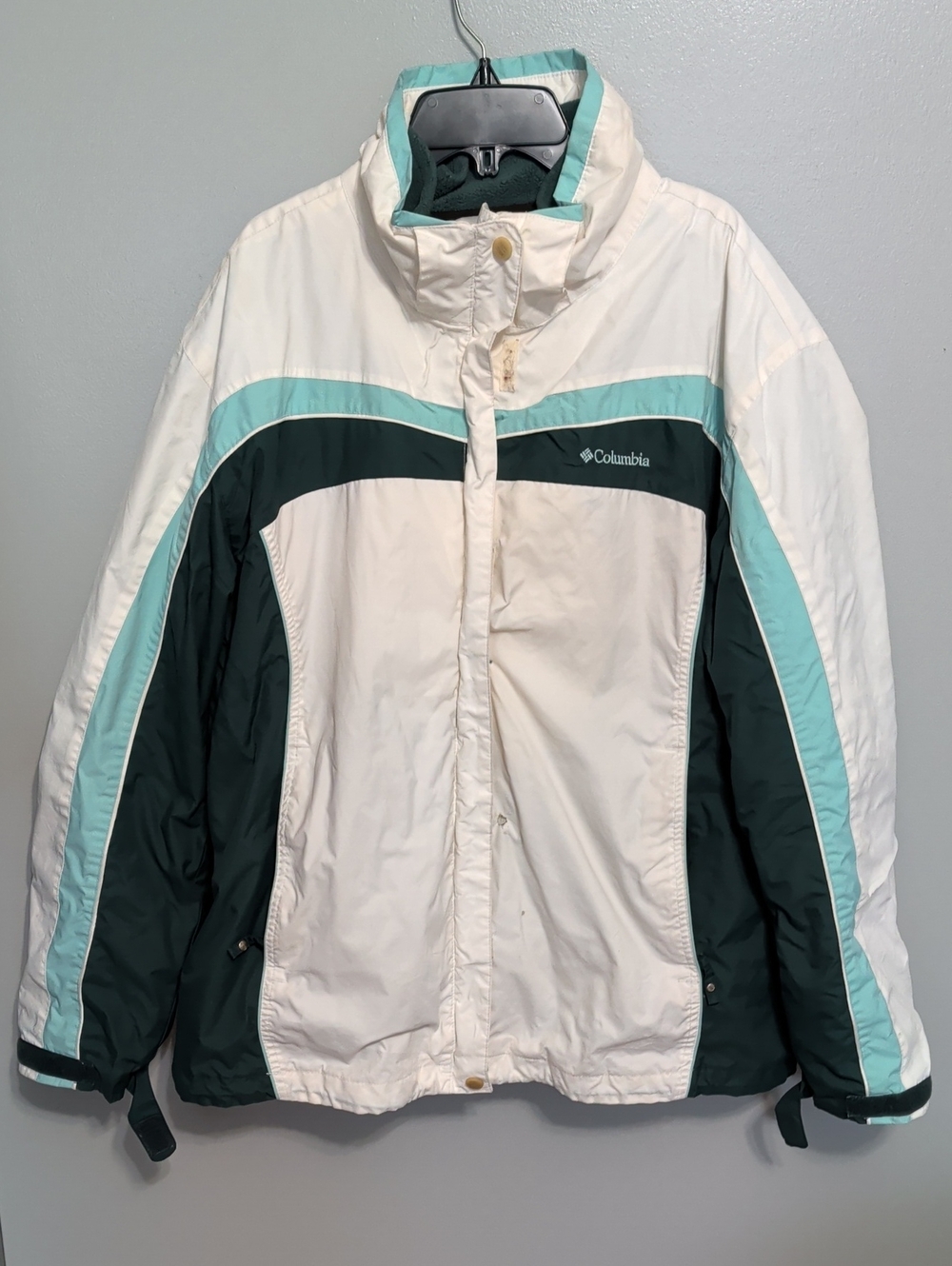 Minor Flaws Columbia White, Teal & Dark Green Women's Ski Jacket XL